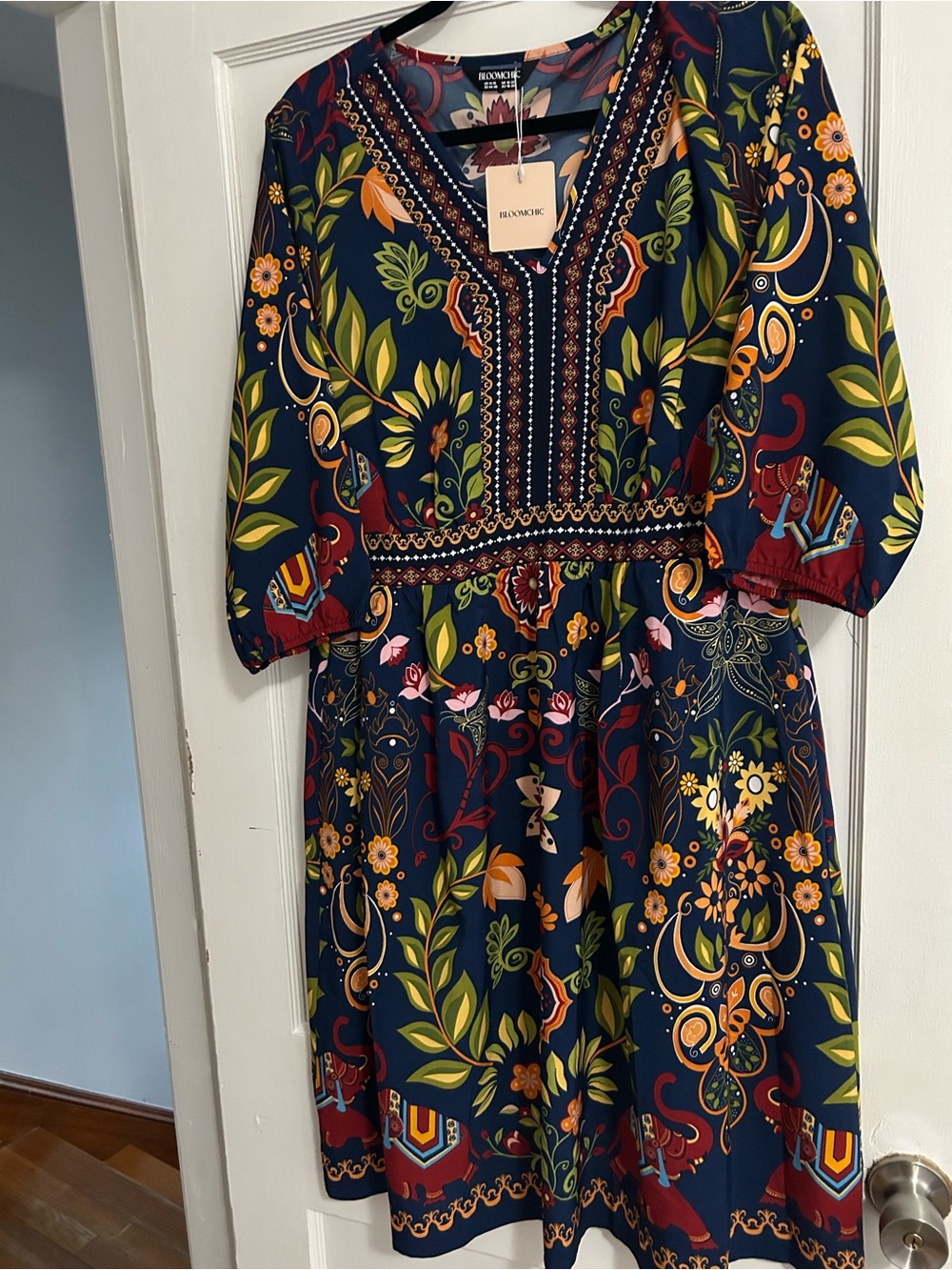 Bloomchick Boho Floral Navy Dress with Multicolor Print - Picture 4 of 4